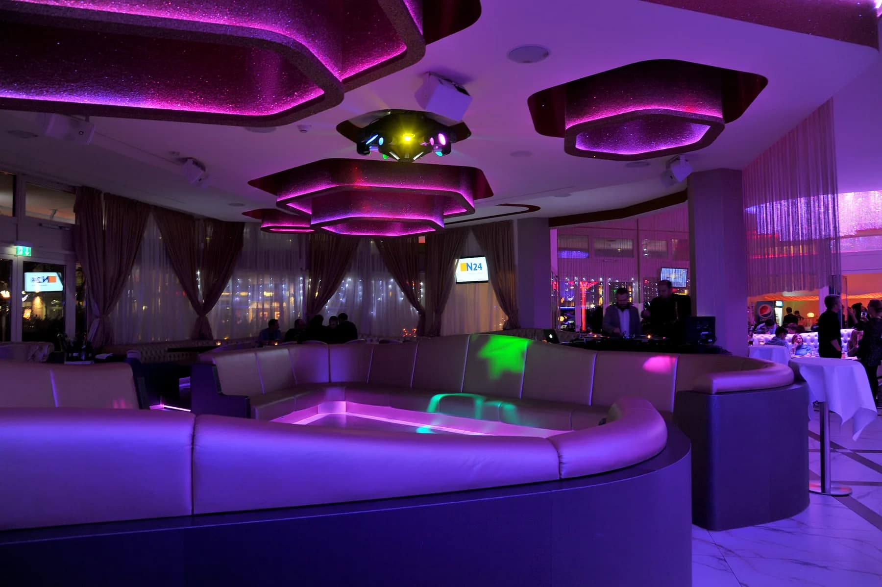 Club night at MIO Berlin with light show at Alexanderplatz